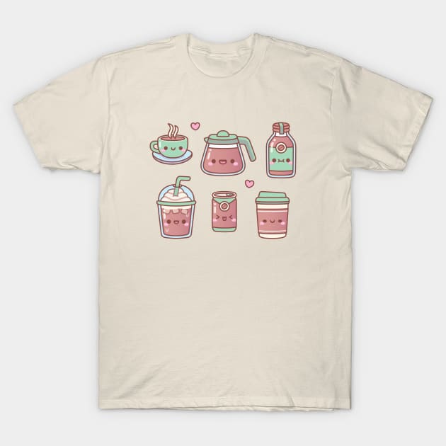 Cute Hot Coffee Iced Coffee Doodles T-Shirt by rustydoodle